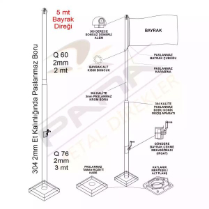 5 Metre Paslanmaz Krom Standart Bayrak Direği - Görsel 2