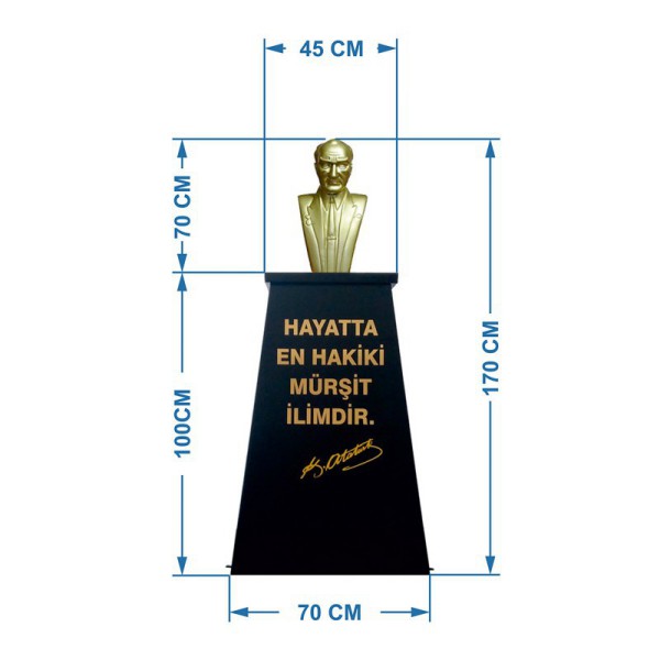 Ataturk Bustu 70cm Aluminyum Kaide 100cm Ilkokul Modeli Olcu